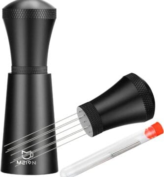 WDT Espresso Distribution Tool Espresso Stirrer Tools for Barista, 0.35mm 7 Needles Espresso Coffee Stirrer with Extra 7 Replaceable Needles, Aluminum Alloy Handle with Stand (Black)