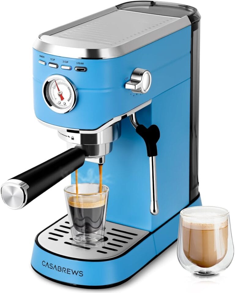CASABREWS CM5418 Espresso Machine 20 Bar, Professional Espresso Maker with Milk Frother Steam Wand, Stainless Steel Coffee Machine with 34oz Removable Water Tank, Azure Blue