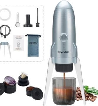 Portable Electric Espresso Machine Travel Coffee Maker for Camping 3 in 1 Self-Heating for Ground Coffee & DG NS Capsule Pods For Travel Camping and Hiking (Space Grey)