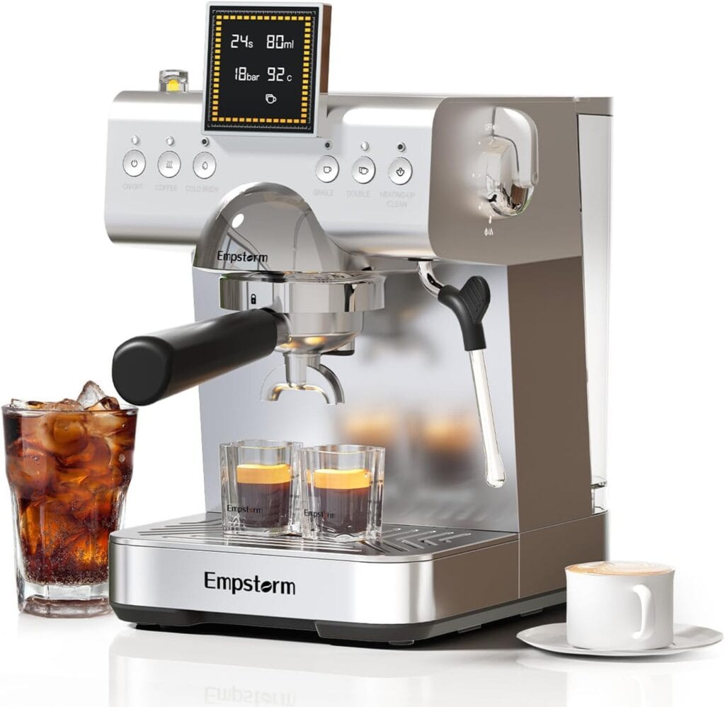 Espresso Machine with LED Display, 20 Bar Espresso Maker with Milk Frother Steam Wand, Hot & Iced Coffee Machine – 51oz Water Tank for Cappuccino, Latte, Cold Brew (Stainless Steel) Espresso Machine with LED Display, 20 Bar Espresso Maker with Milk Frother Steam Wand, Hot & Iced Coffee Machine – 51oz Water Tank for Cappuccino, Latte, Cold Brew (Stainless Steel)