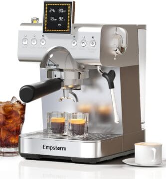 Espresso Machine with LED Display, 20 Bar Espresso Maker with Milk Frother Steam Wand, Hot & Iced Coffee Machine – 51oz Water Tank for Cappuccino, Latte, Cold Brew (Stainless Steel)