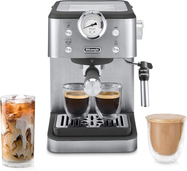 De’Longhi Classic Espresso Machine with Milk Frother, 15-Bar Pump & Temperature Control – Barista Coffee Maker Kit for Espresso, Latte, Cappuccino & Iced Coffee – Italian Stainless Steel Design