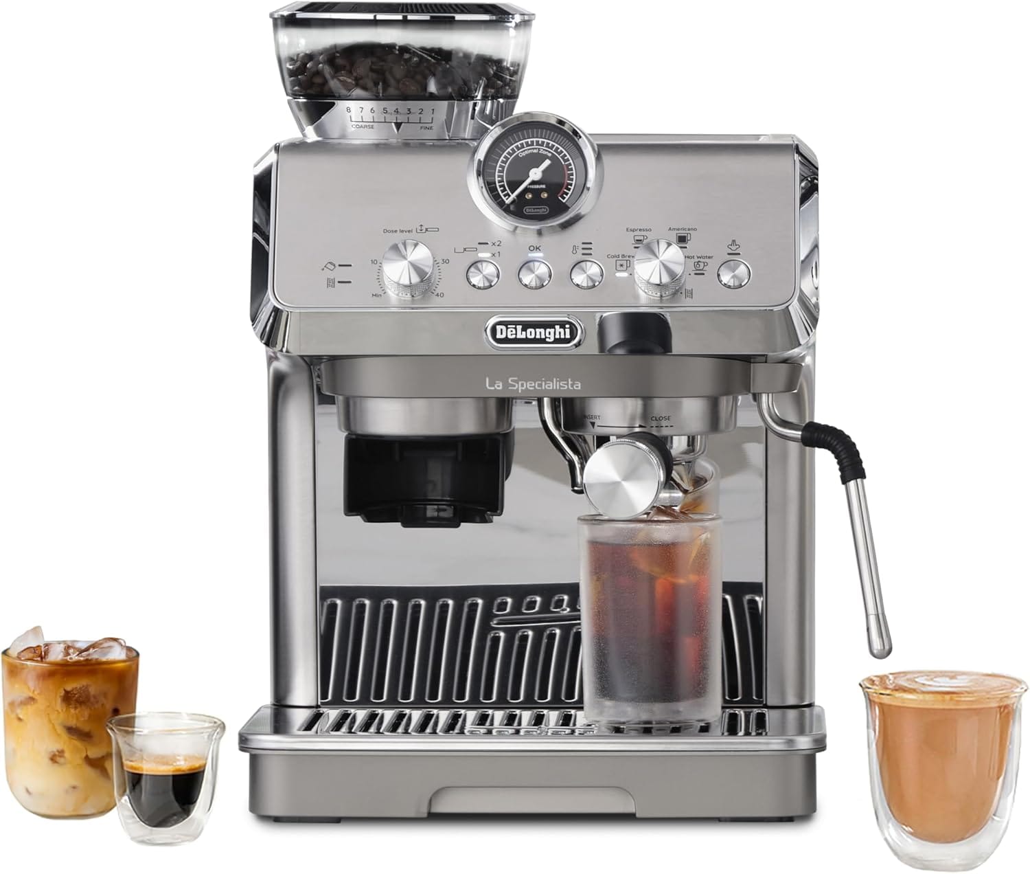 De’Longhi La Specialista Arte Evo Espresso Machine – Compact Cold Brew Coffee Maker with Grinder, Milk Steam Wand/Frother & Tamping Tools – Home Barista Kit for Lattes, Cappuccinos, Iced Coffee