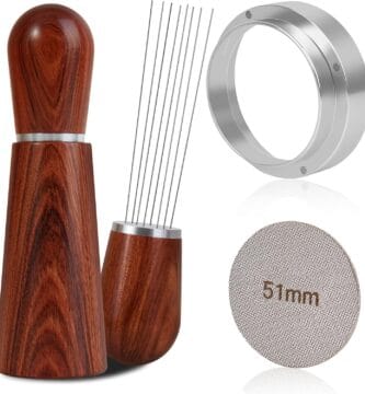 51mm Espresso Accessories Kit, WDT Tool, Dosing Funnel and Puck Screen Set, 316 Stainless Steel Needle Coffee Distribution Stirrer, Portafilter Dosing Ring for Barista 51 mm
