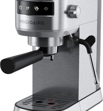Frigidaire Steam Espresso Maker, Coffee Machine with Milk Frother & Cup Warmer, 20 Bar Pressure, 34 oz Removable Water Tank, Single or Double Shot, Stainless Steel