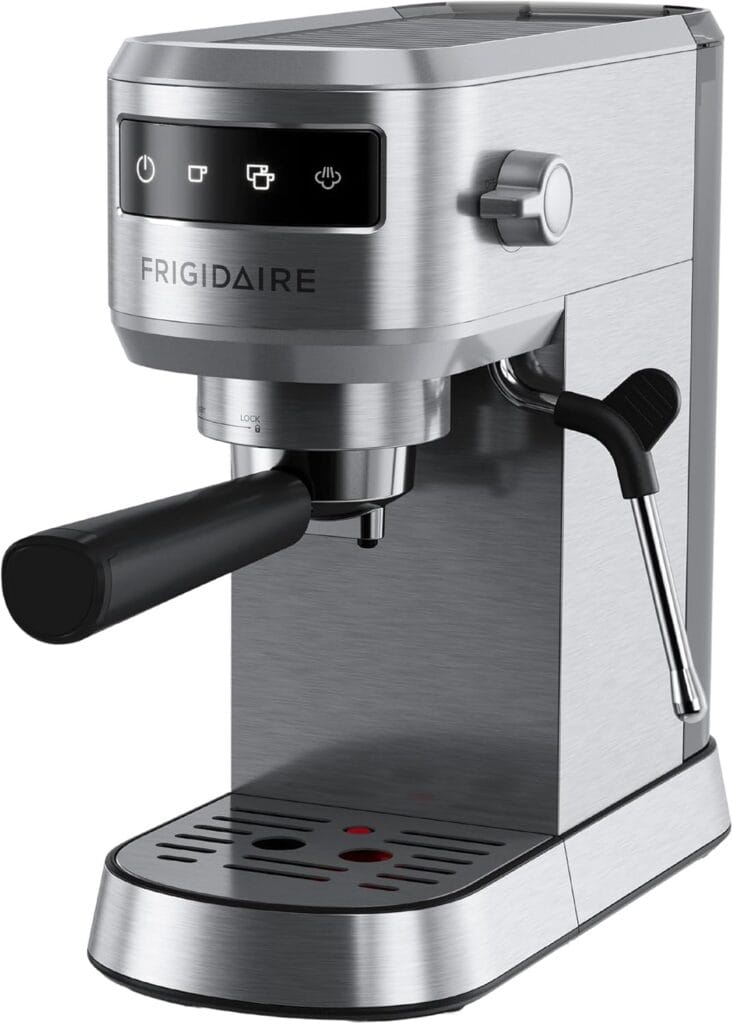 Frigidaire Steam Espresso Maker, Coffee Machine with Milk Frother & Cup Warmer, 20 Bar Pressure, 34 oz Removable Water Tank, Single or Double Shot, Stainless Steel Frigidaire Steam Espresso Maker, Coffee Machine with Milk Frother & Cup Warmer, 20 Bar Pressure, 34 oz Removable Water Tank, Single or Double Shot, Stainless Steel