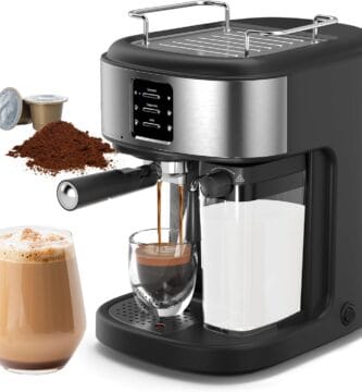 COWSAR Espresso Machine 20 Bar, Cappuccino Machine with Automatic Milk Frother, Latte Machine with 57oz Removable Water Tank, Dual Boiler Coffee Maker Compatible with Both Ground Coffee & Capsules