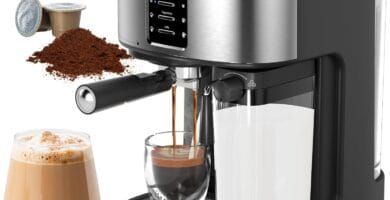 COWSAR Espresso Machine 20 Bar, Cappuccino Machine with Automatic Milk Frother, Latte Machine with 57oz Removable Water Tank, Dual Boiler Coffee Maker Compatible with Both Ground Coffee & Capsules COWSAR Espresso Machine 20 Bar, Cappuccino Machine with Automatic Milk Frother, Latte Machine with 57oz Removable Water Tank, Dual Boiler Coffee Maker Compatible with Both Ground Coffee & Capsules