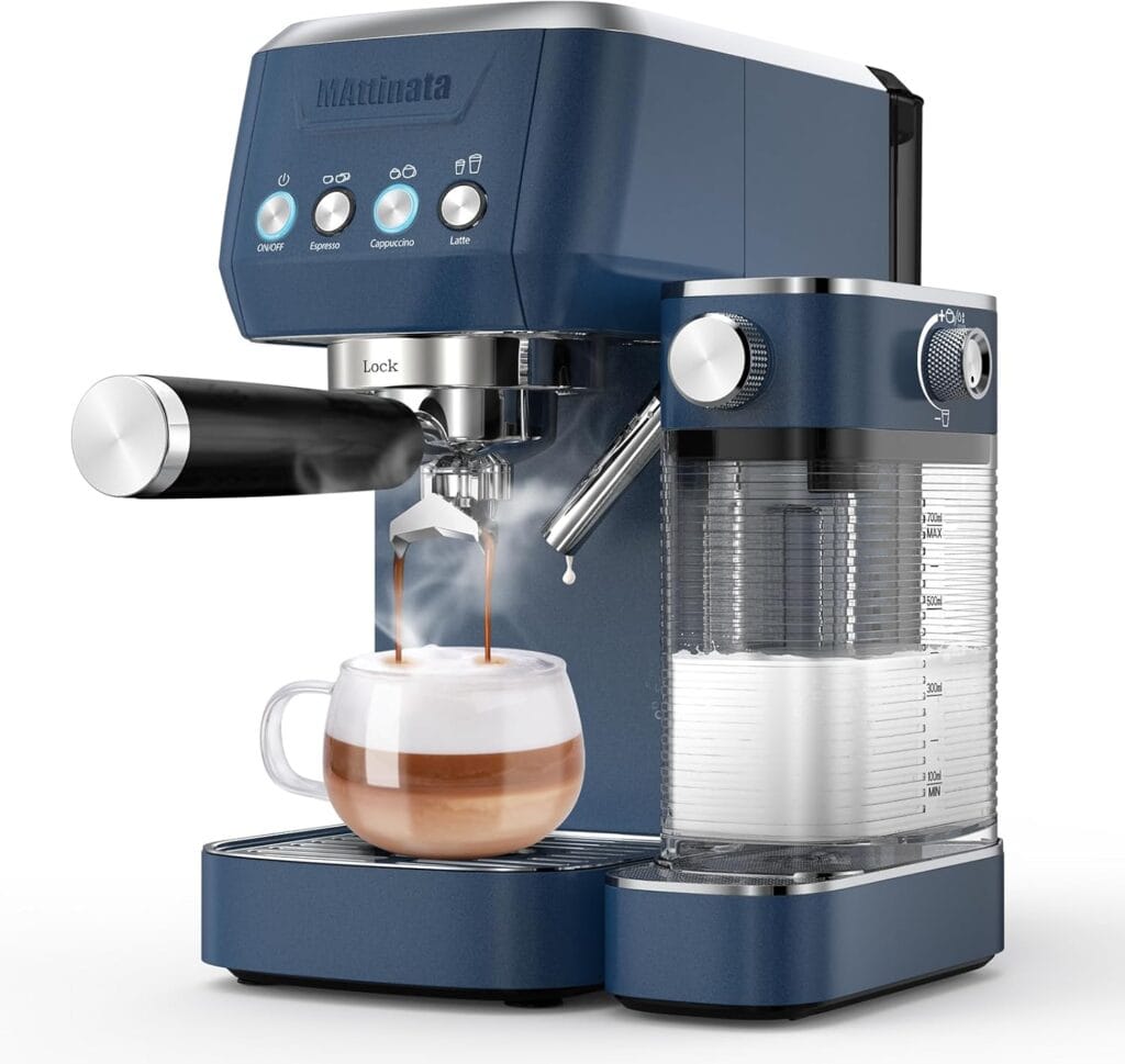 Cappuccino Machine 20 Bar, Professional Espresso Machines for Home and Office with Automatic Milk Frothering System, Barista Compact Latte Maker for Coffee Lovers, Stainless Steel-Blue Cappuccino Machine 20 Bar, Professional Espresso Machines for Home and Office with Automatic Milk Frothering System, Barista Compact Latte Maker for Coffee Lovers, Stainless Steel-Blue