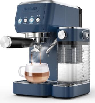 Cappuccino Machine 20 Bar, Professional Espresso Machines for Home and Office with Automatic Milk Frothering System, Barista Compact Latte Maker for Coffee Lovers, Stainless Steel-Blue