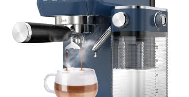 Cappuccino Machine 20 Bar, Professional Espresso Machines for Home and Office with Automatic Milk Frothering System, Barista Compact Latte Maker for Coffee Lovers, Stainless Steel-Blue Cappuccino Machine 20 Bar, Professional Espresso Machines for Home and Office with Automatic Milk Frothering System, Barista Compact Latte Maker for Coffee Lovers, Stainless Steel-Blue