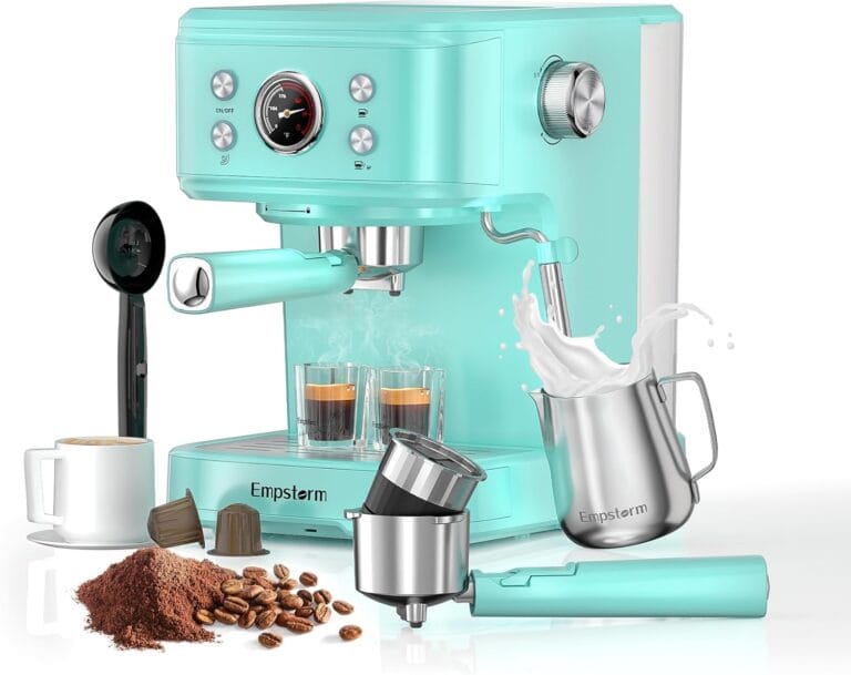Espresso Machine Latte Coffee Makers 20 Bar, 2 IN 1 Professional Cappuccino Machine and Milk Frother Steam Wand Compatible for NS Original Capsules for Home Brewing – Blue