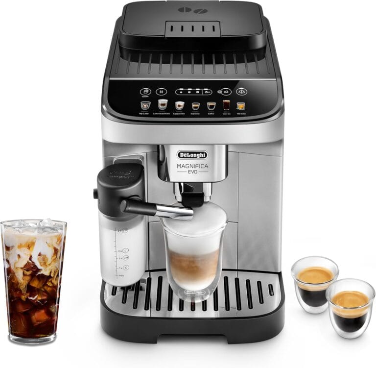 De’Longhi Magnifica Evo Automatic Espresso & Coffee Machine with Auto Milk Frother, Built-in Grinder & Auto-Clean Function – For Latte, Cappuccino, Americano, Iced Coffee, ECAM29084SB , Silver