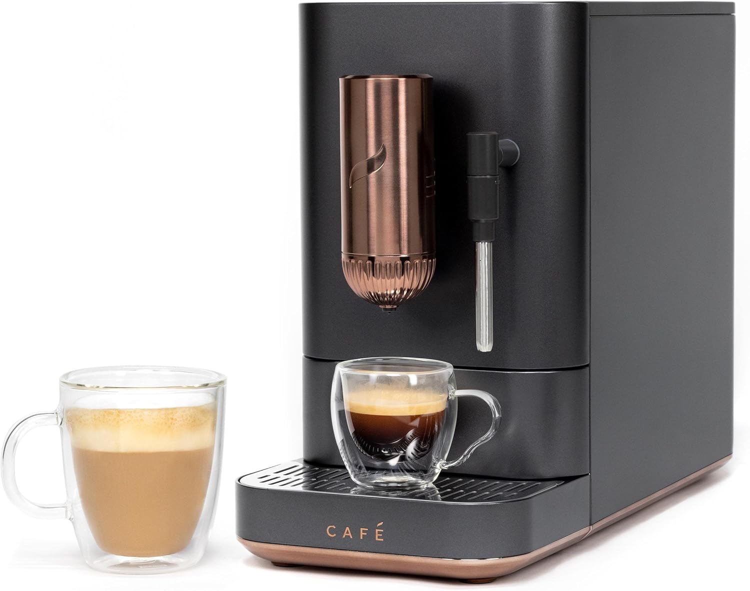 Café Affetto Automatic Espresso Machine + Milk Frother | Built-In & Adjustable Espresso Bean Grinder | One-Touch Brew in 90 Seconds | Matte Black, 1.2 Liter, (C7CEBBS3RD3) (Renewed)
