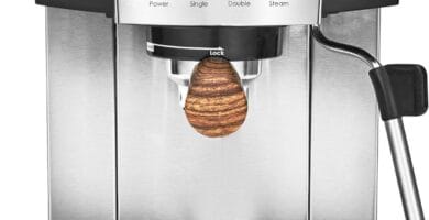 brim 15 Bar Espresso Machine, Cappuccino, Americano, Latte and Espresso Maker, Milk Steamer and Frother, Removable Parts for Easy Cleaning, Stainless Steel/Wood Accents, wood finish handle (50030)