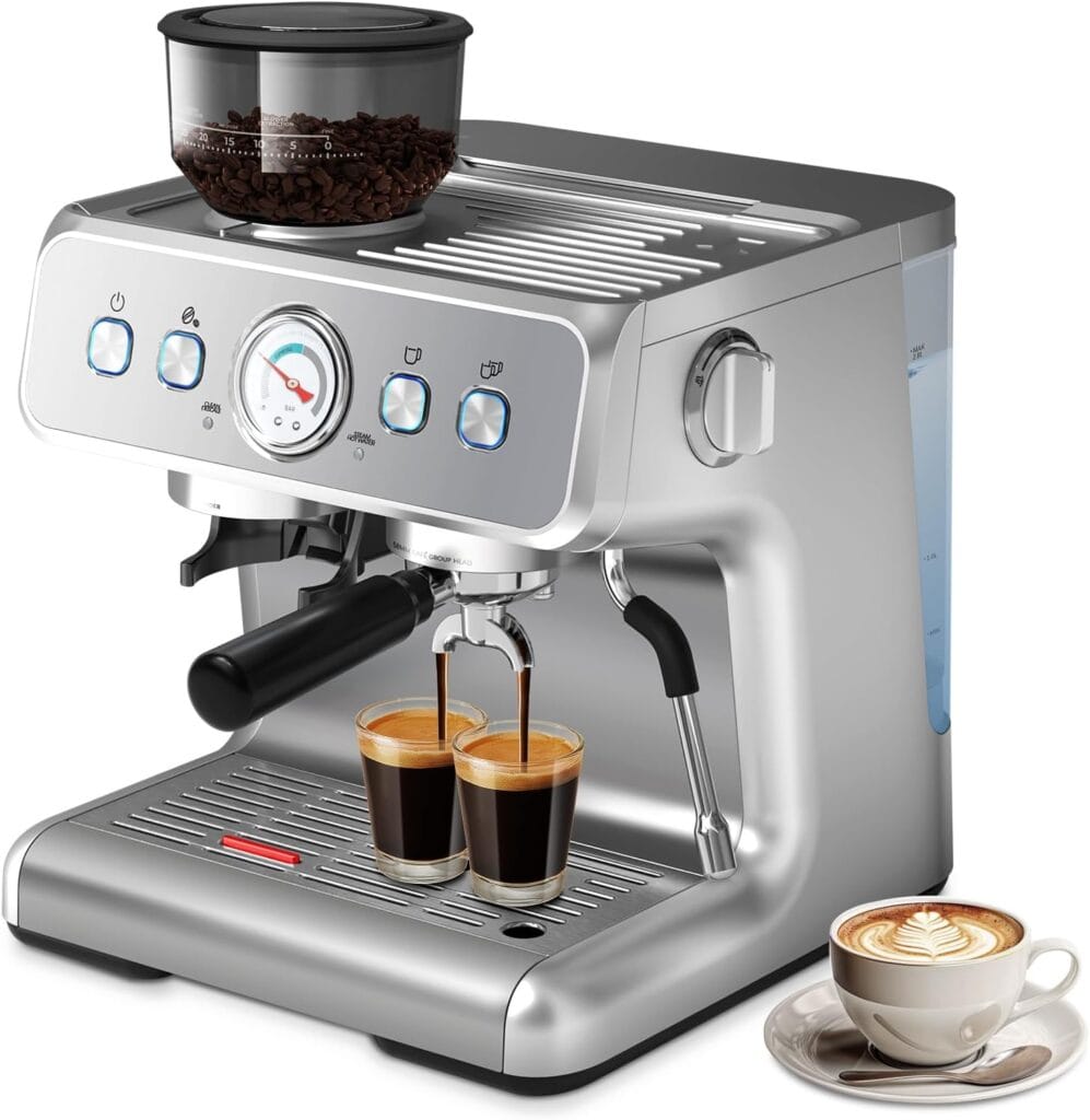 Espresso Machine, 20 Bar Semi-Automatic Espresso Machine with Grinder & Milk Frother Steam Wand, 1450W Home Cappuccino Latte Machine with Removable 95 Oz Water Tank, Stainless Steel Espresso Machine, 20 Bar Semi-Automatic Espresso Machine with Grinder & Milk Frother Steam Wand, 1450W Home Cappuccino Latte Machine with Removable 95 Oz Water Tank, Stainless Steel