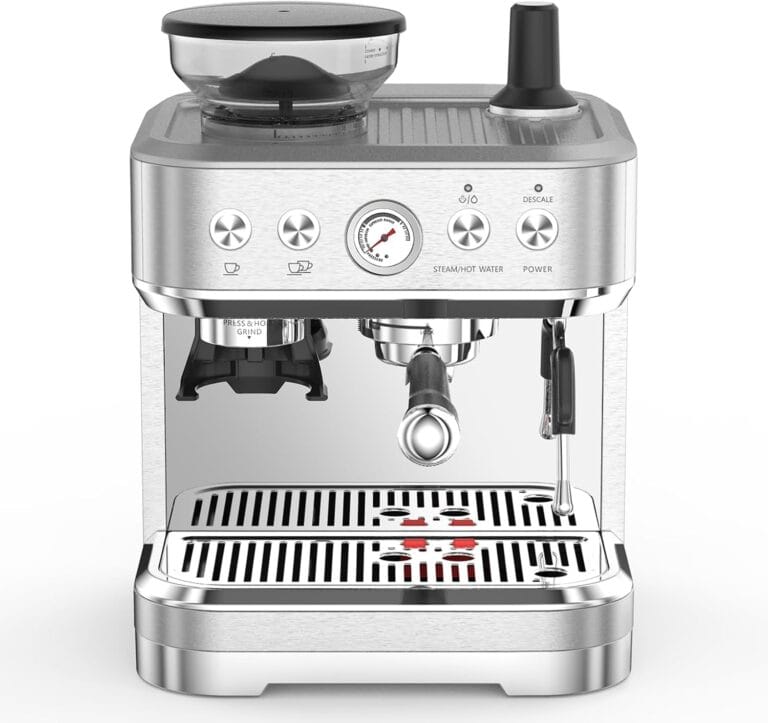 Professional Espresso Coffee Machine 20 Bar, Semi Automatic Espresso Maker With Grinder, Stainless Steel, Latte and Cappuccino Espresso Coffe Machine w/Automatic Milk Frothe for Office Cafe