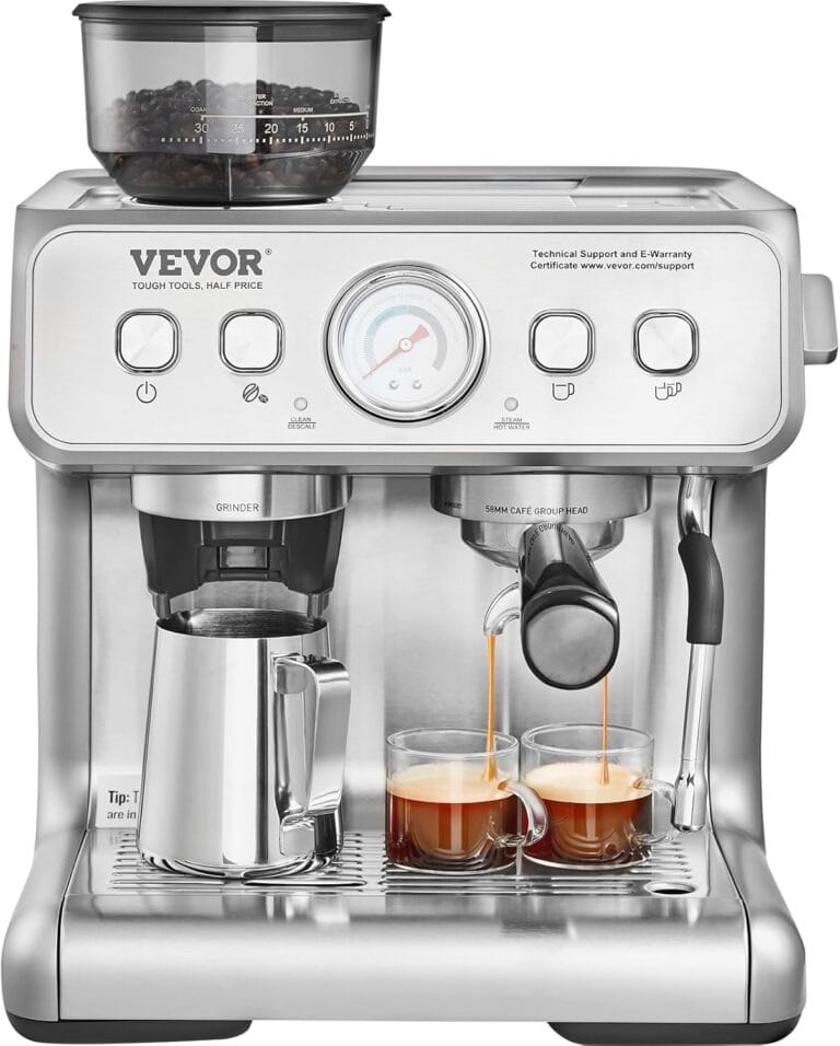 VEVOR Espresso Machine Built-in Grinder, 15 Bar Semi-Automatic Espresso Coffee Maker with Milk Frother Steam Wand, PID Control System for Cappuccino, Latte, Machiato