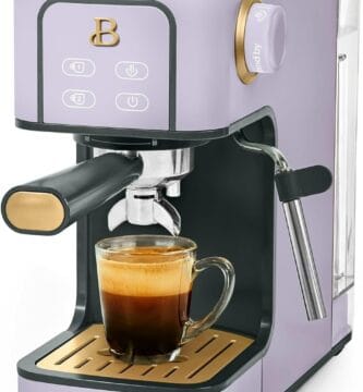 Beautiful Slim Espresso Maker by Drew Barrymore, 20-Bar Pressure, Single & Double Shot, Touch Display, 2-in-1 Steam Wand, 50 oz Water Reservoir, Stainless Steel Warming Plate. (Lavender)