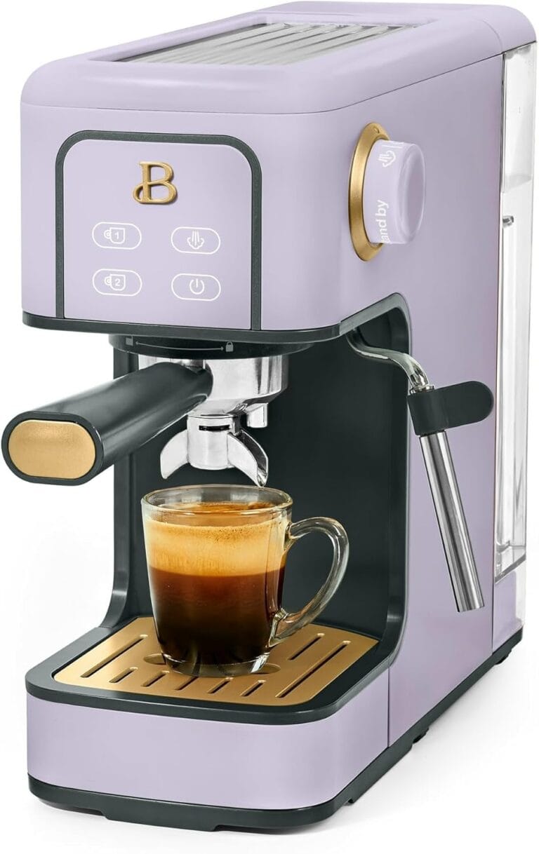 Beautiful Slim Espresso Maker by Drew Barrymore, 20-Bar Pressure, Single & Double Shot, Touch Display, 2-in-1 Steam Wand, 50 oz Water Reservoir, Stainless Steel Warming Plate. (Lavender)