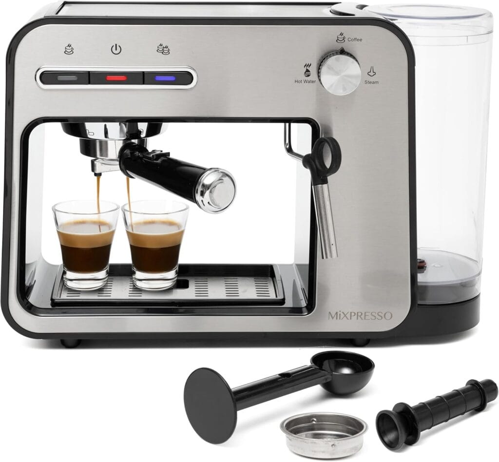 Mixpresso Professional Espresso Machine for Home 15 Bar with Milk Frother Steam Wand, Espresso Maker with Double-Cup Splitter, 1450w Fast Heating Cappuccino & Latte machine 37Oz Water Tank Mixpresso Professional Espresso Machine for Home 15 Bar with Milk Frother Steam Wand, Espresso Maker with Double-Cup Splitter, 1450w Fast Heating Cappuccino & Latte machine 37Oz Water Tank