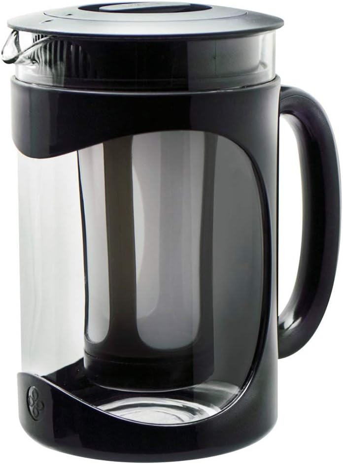 Primula Burke Deluxe Cold Brew Iced Coffee Maker, Comfort Grip Handle, Durable Glass Carafe, Removable Mesh Filter, Perfect 6 Cup Size, Dishwasher Safe, 1.6 qt, Black