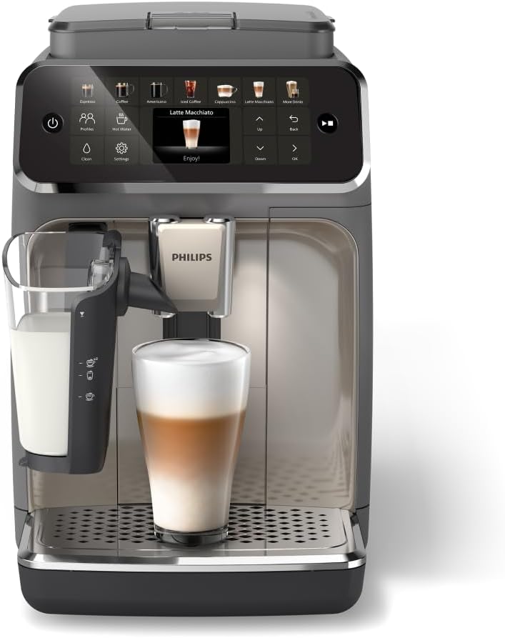 Philips 4400 Series Fully Automatic Espresso Machine – 12 Hot & Iced Coffees, Quick-to-Clean LatteGo Milk System, SilentBrew, QuickStart, Ceramic Grinder, Cashmere Grey (EP4444/90) Philips 4400 Series Fully Automatic Espresso Machine – 12 Hot & Iced Coffees, Quick-to-Clean LatteGo Milk System, SilentBrew, QuickStart, Ceramic Grinder, Cashmere Grey (EP4444/90)