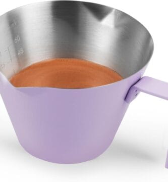 MHW-3BOMBER Espresso Measuring Cups, Double Spouts Stainless Steel Espresso Pour Cup, Espresso Shot Cups with Handle Scale, Metal Measuring Cups with V-Shaped Mouth, 3.4OZ/100ML Purple G5667-OS