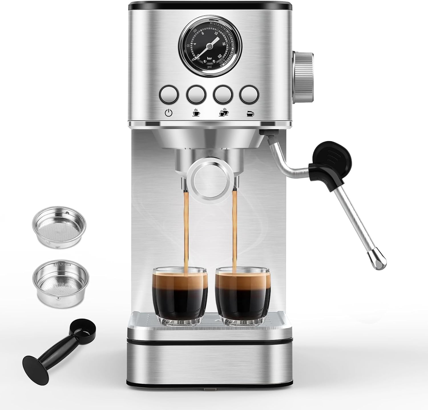 Espresso Machine Coffee Makers 20 Bar, Stainless Steel Espresso Machine with Milk Frother/Steam Wand for Espresso, Latte and Cappuccino – Premium Home Coffee Maker for Barista Quality Drinks