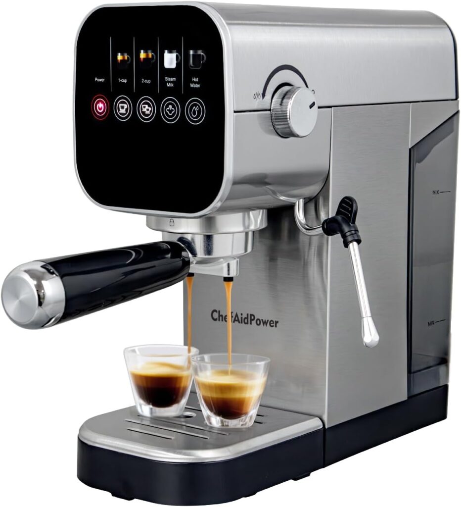 Espresso Machine, 20 Bar, Milk Frother, 30oz Water Tank, Touchscreen, Stainless Steel Espresso Machine, 20 Bar, Milk Frother, 30oz Water Tank, Touchscreen, Stainless Steel