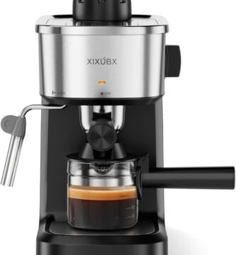 6 Bar Espresso Machine, 800W Compact Coffee Maker with Stainless Steel Cup Warmer, Steam Milk Frother, Automatic Pressure Relief, Cappuccino & Latte Maker, Black, for Home and Office