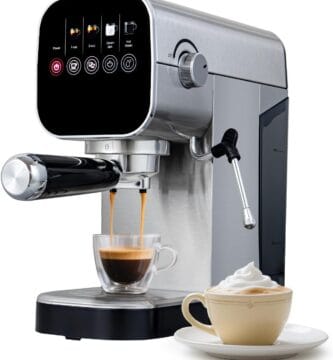 Espresso Machine with Steam Milk Frother Compact Cappuccino Machine with Programmable to Customized Americano Touch Screen Coffee Maker for Latte, Hot Water Stainless Steel