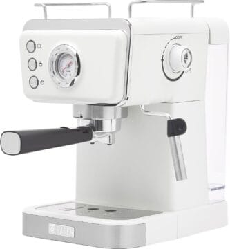 HADEN Barista Brew Espresso Coffee Machine, Stainless Steel Espresso Maker with Milk Frother and Steamer Function and 1.5L Water Tank, Ivory & Copper HADEN Barista Brew Espresso Coffee Machine, Stainless Steel Espresso Maker with Milk Frother and Steamer Function and 1.5L Water Tank, Ivory & Copper