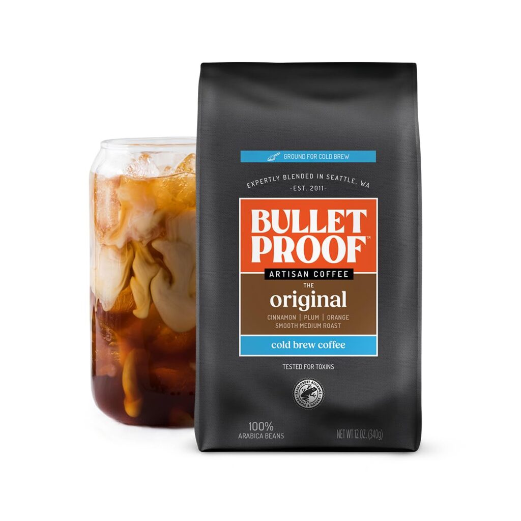 Bulletproof Original Medium Roast Coarse Ground Cold Brew Coffee, 12 Ounces, Clean and Tested for Toxins, Smooth Artisan Coffee Ground for Cold Brew Iced Coffee