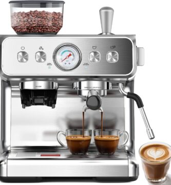 (2025 Upgrade)20 Bar Espresso Machine with Grinder & Milk Frother Steam Wand, Tamping Tools, Expresso Coffee Machines 58mm Commercial Espresso Maker for Home or Café, Perfect for latte, Cappuccino