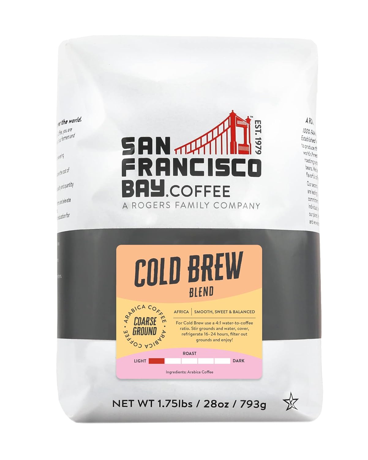 San Francisco Bay Ground Coffee – Cold Brew (28oz Bag), Light Roast
