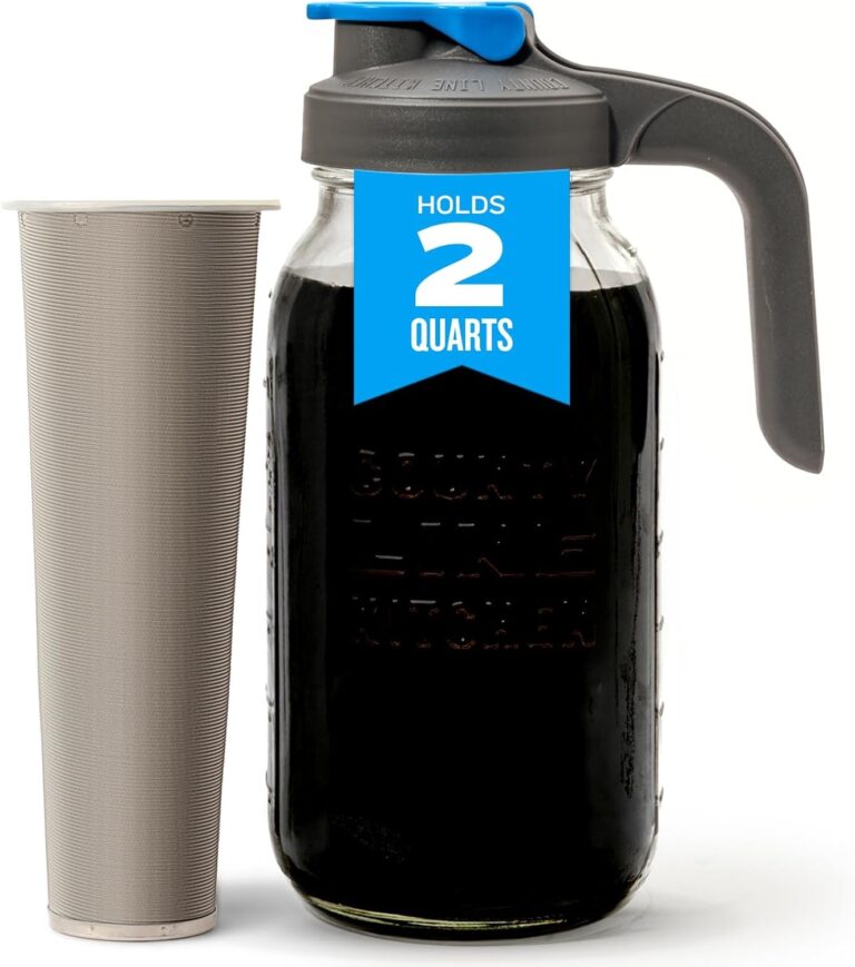 County Line Kitchen Glass Cold Brew Coffee Maker with Lid – Wide Mouth, 2 Quart (64 oz) – Heavy Duty, Leak Proof – Sun & Iced Tea Pitcher, Cold Brew Coffee, Breast Milk Storage, Water – Gray