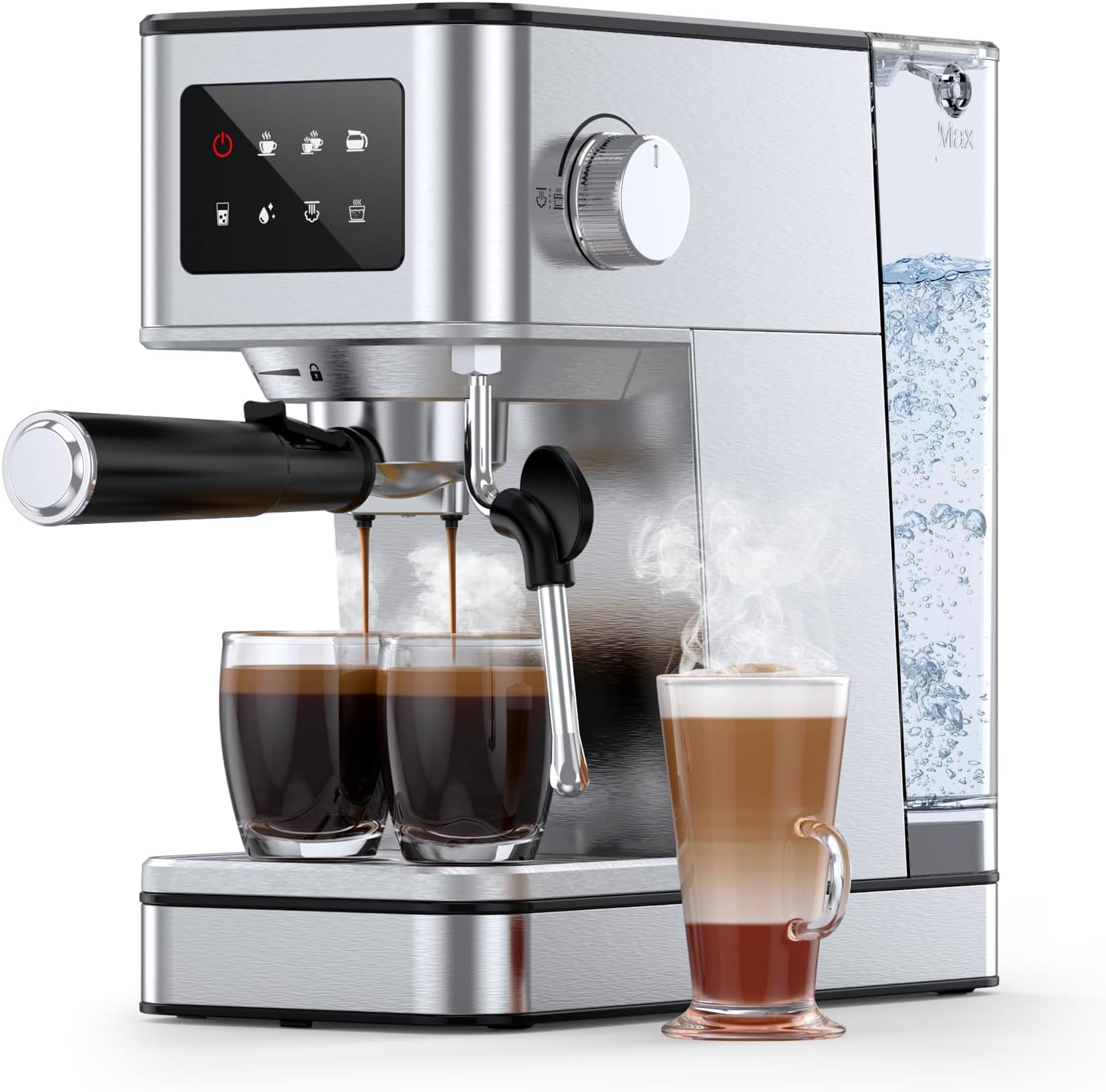 Espresso Machine with Milk Frother, 20 Bar Compact Espresso Maker with Touch Screen & 57.5oz Removable Water Tank for Home, Stainless Steel Coffee Machine for Cappuccino, Latte, Silver(2025 Model) Espresso Machine with Milk Frother, 20 Bar Compact Espresso Maker with Touch Screen & 57.5oz Removable Water Tank for Home, Stainless Steel Coffee Machine for Cappuccino, Latte, Silver(2025 Model)