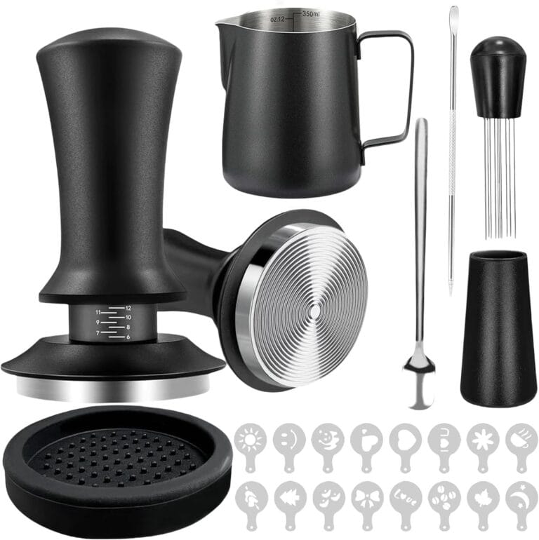 22 PCS Espresso Accessories Kit，58mm Coffee Tamper Set ，Barista Kit， – with Frothing Pitcher，WDT Tool，Stirrer，Tamper Mat ，Coffee Stencils，Latte Art Pen