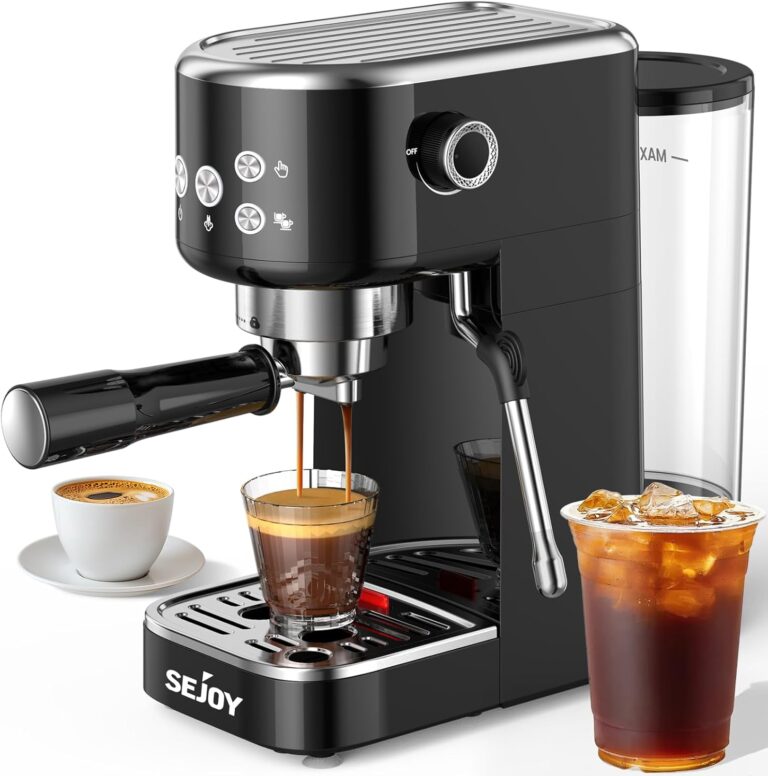 Sejoy Espresso Machine 1350W, 19 Bar Espresso Maker with Milk Frother, Compact Cappuccino & Latte Machine with 44oz Detachable Water Tank