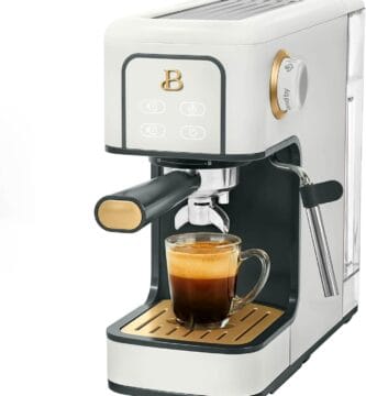 Beautiful slim Espresso Maker by Drew Barrymore – 20-Bar Pressure Sleek Finish (White Icing)