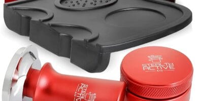 StealthActive&Co 53mm Espresso Tamper 3 in 1 Set Compatible with 54mm Filter – Spring Loaded Espresso Machine Tamper with Aluminum Handle, Espresso Distribution Tool, and Non-Slip Tamping Mat