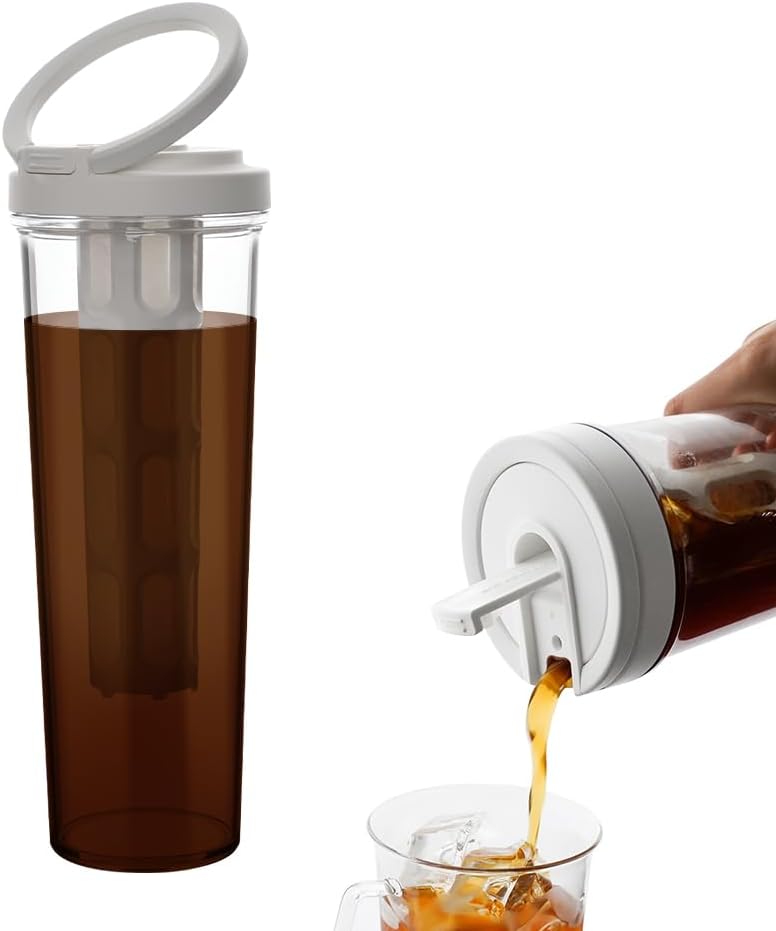 watchget Portable Cold Brew Coffee Maker 34oz/1L Iced Coffee Maker and Tea Brewer Leak-Proof Removable Fine Mesh Filter Perfect for Outdoor Camping Trip (White)