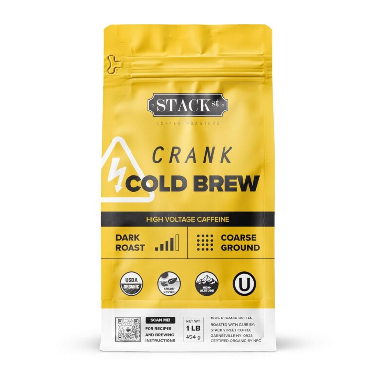 Organic Cold Brew Coffee Coarse Ground 1 LB – CRANK High Voltage Caffeine Dark Roast, Coarse Grind – By Stack Street
