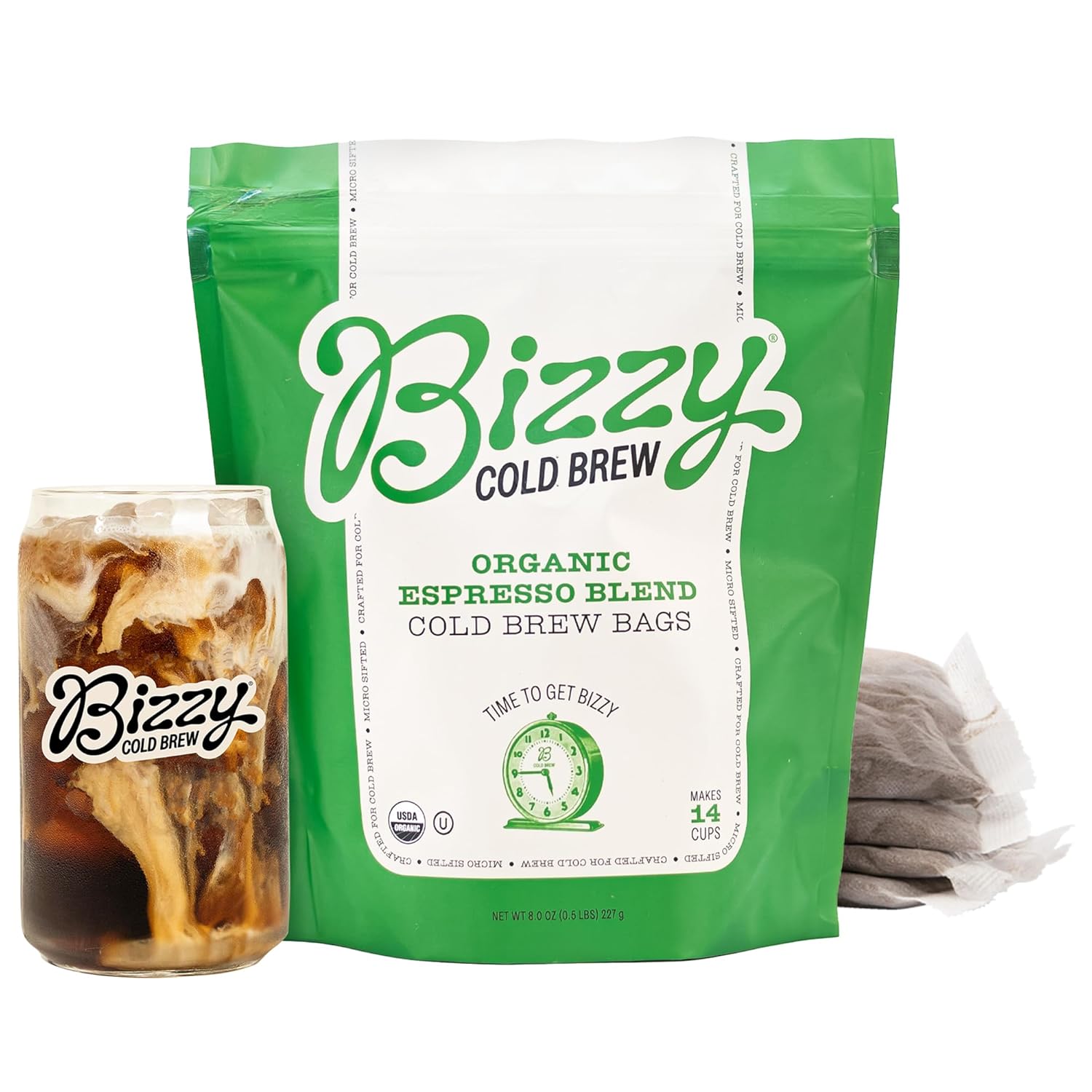 Bizzy Organic Cold Brew Coffee | Espresso Blend | Coarse Ground Coffee | Medium-Dark Roast | Micro Sifted | Specialty Grade | 100% Arabica | Brew Bags | 4 Count | Makes 14 Cups Bizzy Organic Cold Brew Coffee | Espresso Blend | Coarse Ground Coffee | Medium-Dark Roast | Micro Sifted | Specialty Grade | 100% Arabica | Brew Bags | 4 Count | Makes 14 Cups