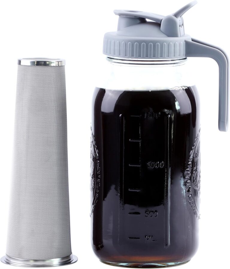 Cold Brew Coffee Maker 64 Oz Mason Jar Cold Brew Pitcher With Strainer Half Gallon Wide Mouth Glass Iced Coffee Maker With Spout Lids 2 Quart Glass Pitcher For Fridge, Sun Tea, Lemonade, Cold Brew