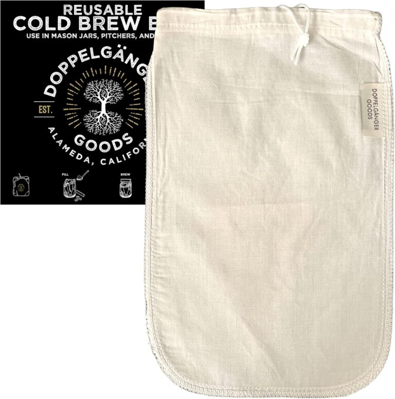 (1-Pack, Medium 8in x 12in) Organic Cotton Cold Brew Coffee Bag – Designed in California – Reusable Coffee Filter with EasyOpen Drawstring Cold Brew Maker for Pitchers, Mason Jars, & Toddy Systems