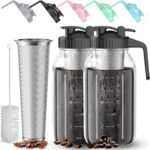 2 Pack 64 oz(2 Quart / 1.9 Liter) Cold Brew Coffee Maker Jar – Glass Cold Brew Maker with Handle, Stainless Steel Filter&Leak-Proof Lid, Heavy Duty Cold Brew Pitcher for Iced Coffee, Sun Tea, and Milk