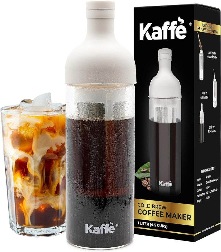 Kaffe Cold Brew Coffee Maker (38oz / 1L) – Borosilicate Glass, Airtight Seal & Dishwasher Safe – Iced Coffee Maker Bottle – Removable Mesh Filter – Up to 6 Cups of Cold Brew Coffee