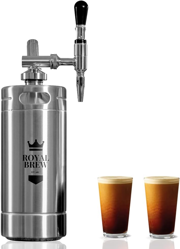 The Original Royal Brew Nitro Cold Brew Coffee Maker – Gift for Coffee Lovers – 128 oz Extra Large Home Keg, Nitrogen Gas System Coffee Dispenser Kit